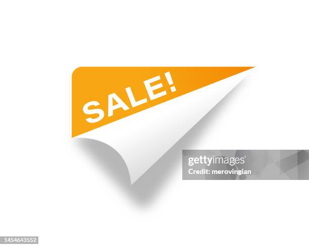 folded corner sale banner, rolled paper sticker with sale text isolated on white background - corner stock illustrations
