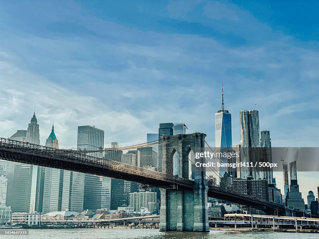 View of skyscrapers against cloudy sky,New York,United States,USA