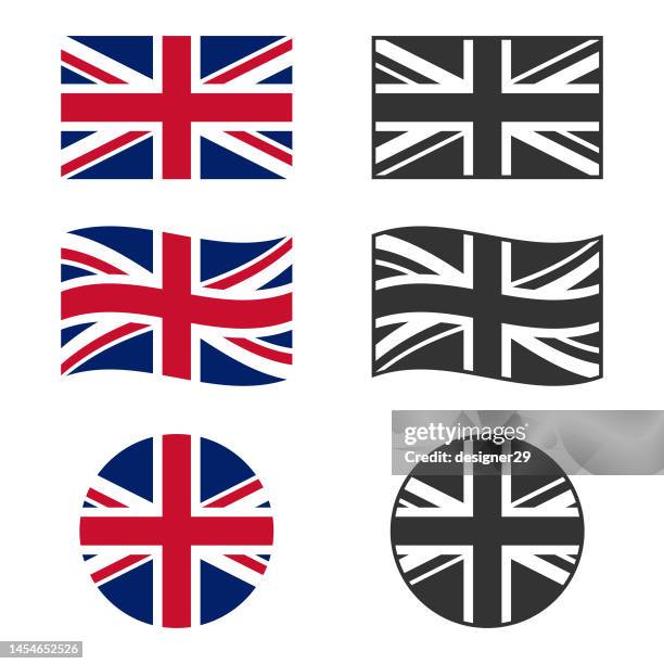 ilustraciones, imágenes clip art, dibujos animados e iconos de stock de conjunto de banderas del diseño vectorial del reino unido. - bandera del reino unido