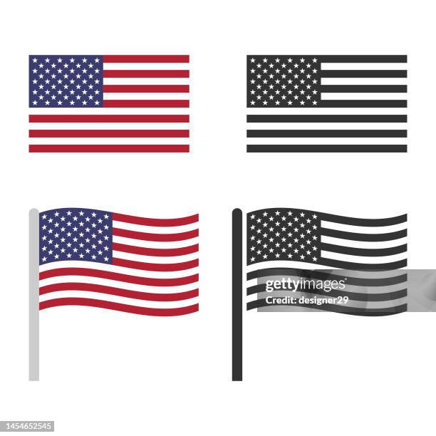 ilustraciones, imágenes clip art, dibujos animados e iconos de stock de conjunto de banderas de los estados unidos de américa. - bandera estadounidense