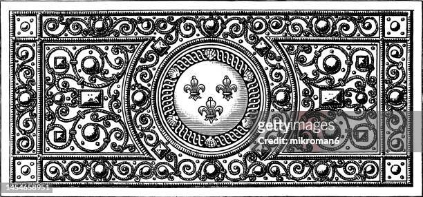 old engraved illustration of the fleur-de-lis, lily that is used as a decorative design or symbol - fleur-de-lis of kingdom of france - fleur de lis flower stock pictures, royalty-free photos & images