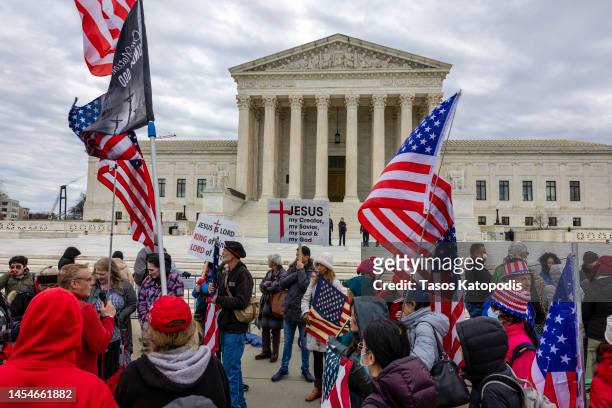 Supporters of protesters that were arrested on Jan 6, 2021 protest outside the U.S. Supreme Court on the second anniversary of the January 6...