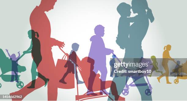 families and children - people walk run icon stock illustrations