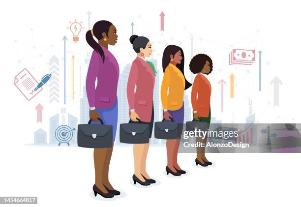 illustrations, cliparts, dessins animés et icônes de groupe multiethnique de femmes d’affaires. - seulement des femmes