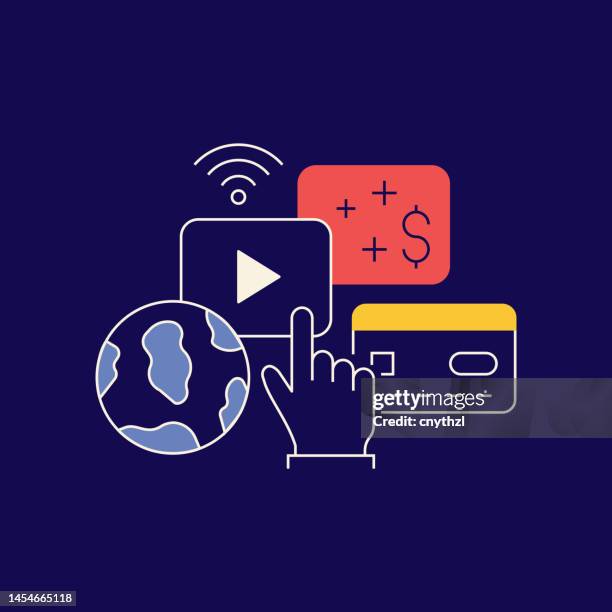 pay per click related design with line icons. internet, digital marketing, connection. - ppc stock illustrations