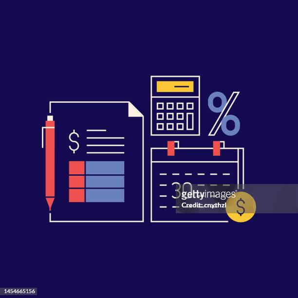 stockillustraties, clipart, cartoons en iconen met tax return related design with line icons. finance, calculation, budget, wages. - tax return