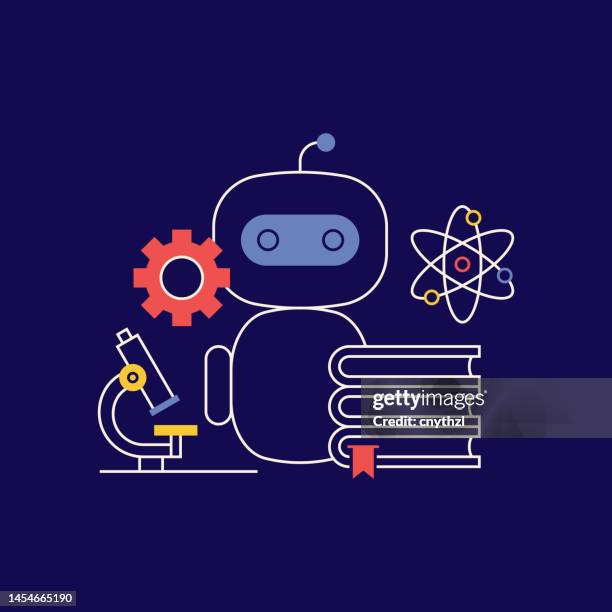 stem education related design with line icons. technology, science, learning, math, robotics. - stem stock illustrations