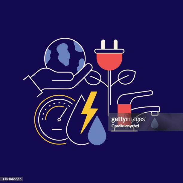 saving energy related vector conceptual illustration. electricity, efficiency, consumption, sustainable energy. - energy efficient stock illustrations