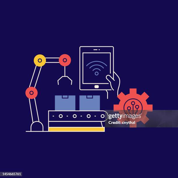 smart industry related design with line icons. internet of things, connection, data, industry 4.0 - industry 4 0 stock illustrations