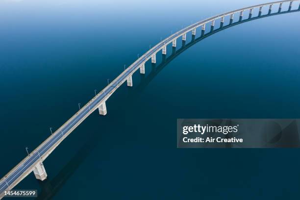 drone shot of one of the longest bridges in greece - bridge foto e immagini stock