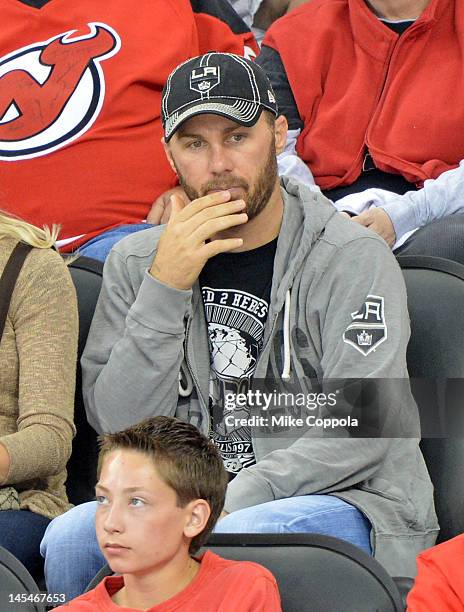 Professional race car driver Kevin Harvick attends the Los Angeles Kings vs the New Jersey Devils game one during the 2012 Stanley Cup final at the...