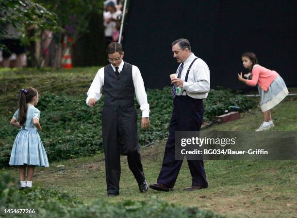 Matt Damon and Robert De Niro are seen on the set of "The Good Shepherd" on August 25, 2005 in Manhasset, New York.