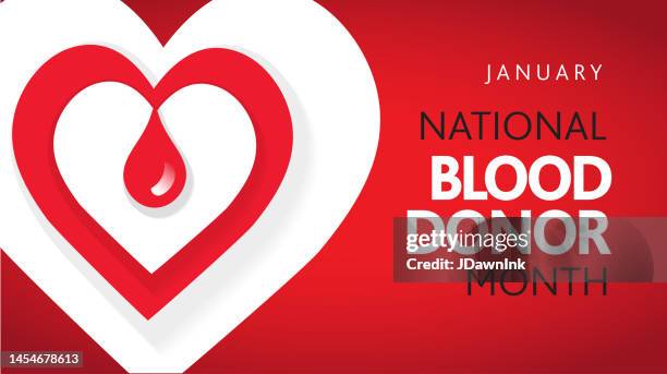 nationaler blutspendemonat januar-konzept. horizontales bannervorlagendesign, poster mit text - blutspende stock-grafiken, -clipart, -cartoons und -symbole