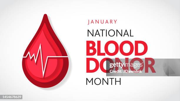 nationaler blutspendemonat januar-konzept. horizontales bannervorlagendesign, poster mit text - blutspende stock-grafiken, -clipart, -cartoons und -symbole