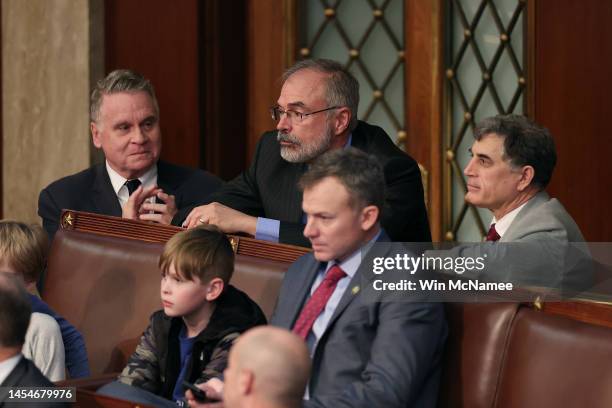 Rep.-elect Andy Harris stands in the back of the House Chamber with Rep.-elect Chris Smith and Rep.-elect Andrew Clyde after after Harris his vote...