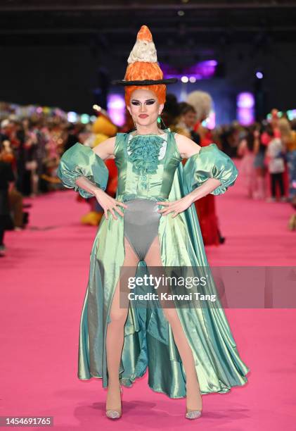 River Medway poses on the Queens walk during the official opening of RuPaul’s DragCon UK at ExCel London on January 06, 2023 in London, England.