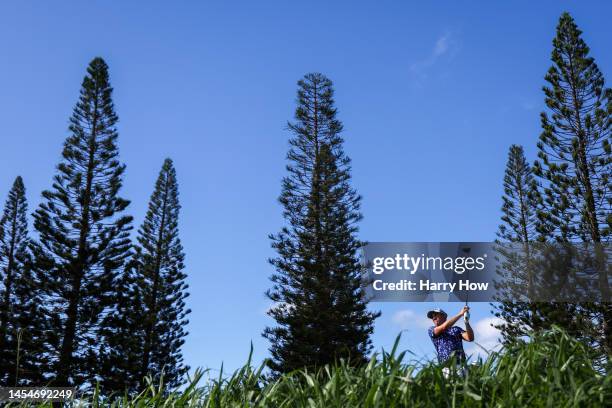 Justin Thomas of the United States plays his shot from the third tee during the second round of the Sentry Tournament of Champions at Plantation...