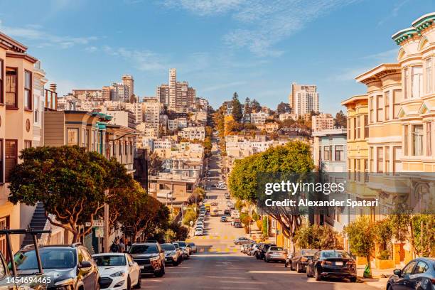 north beach district in san francisco, california, usa - san francisco street stockfoto's en -beelden