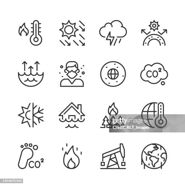 ilustraciones, imágenes clip art, dibujos animados e iconos de stock de iconos del cambio climático — serie monoline - huella de carbono