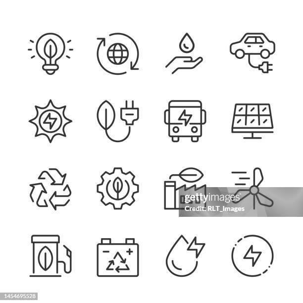 illustrations, cliparts, dessins animés et icônes de icônes de l’énergie verte — série monoline - développement durable