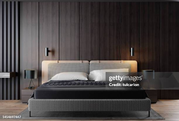 quarto principal moderno de estilo retro black luxury - bed furniture - fotografias e filmes do acervo