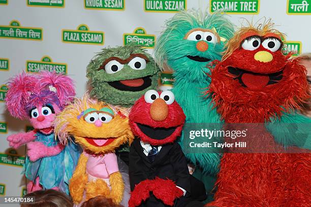 Abby Cadabby, Zoe, Oscar the Grouch, Elmo, Rosita, and Murray Monster attend the 10th annual Sesame Workshop Benefit gala at Cipriani 42nd Street on...