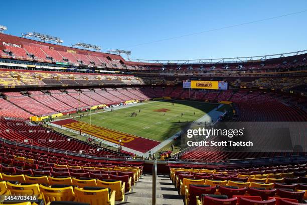 General view of the stadium before the game between the Washington Commanders and the Cleveland Browns at FedExField on January 1, 2023 in Landover,...