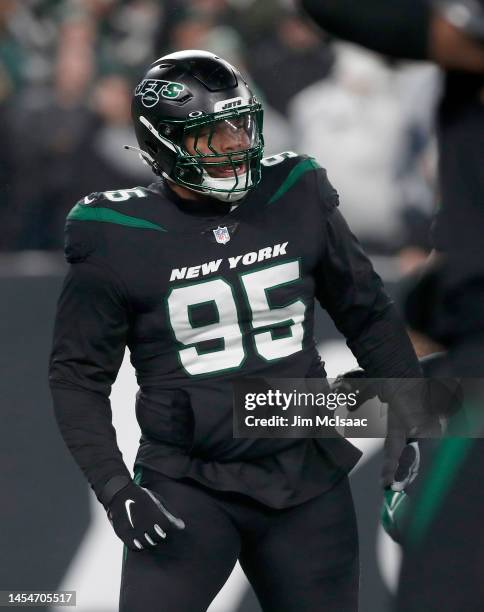 Quinnen Williams of the New York Jets in action against the Jacksonville Jaguars at MetLife Stadium on December 22, 2022 in East Rutherford, New...