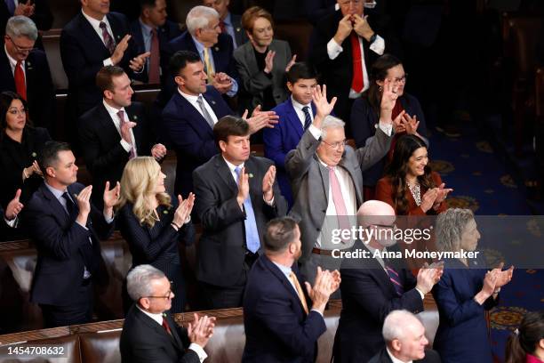 House Republican Members-elect react as U.S. House Republican Leader Kevin McCarthy receives more votes in favor of his election for Speaker of the...