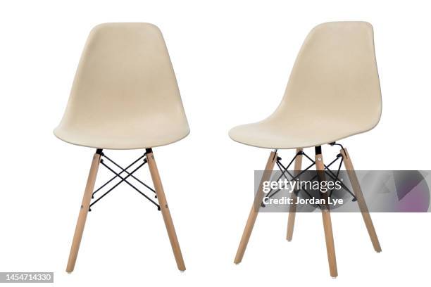 empty plastic chair against white background - chair ストックフォトと画像