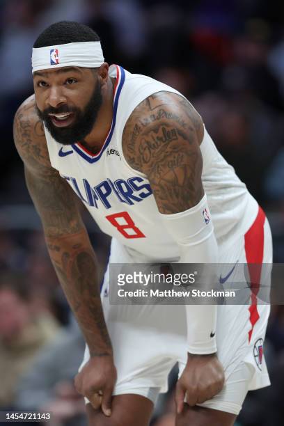Marcus Morris Sr. #8 of the Los Angeles Clippers plays the Denver Nuggets at Ball Arena on January 05, 2023 in Denver, Colorado. NOTE TO USER: User...