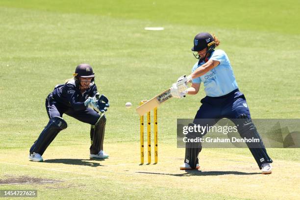 Hannah Darlington of the NSW Breakers bats during the WNCL match between Victoria and New South Wales at CitiPower Centre on January 07, 2023 in...