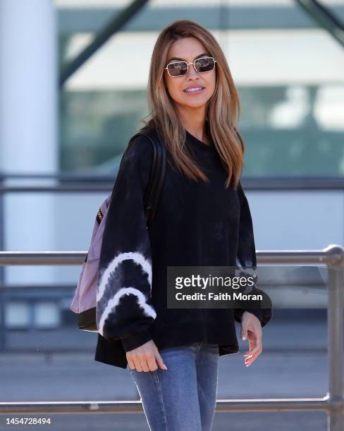 Chrishell Stause arrives at Perth Airport on January 7 in Perth, Australia.