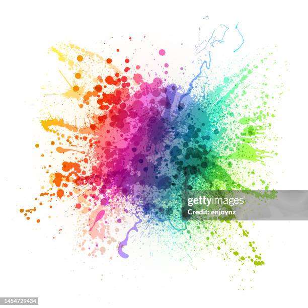 rainbow paint splash abstract vector illustration - colorful watercolor splashes stock illustrations