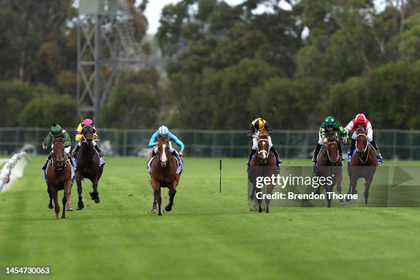 Rachel King riding Passeggiata wins Race 3 the Kia Ora Farnan Handicap during Sydney Racing at Rosehill Gardens on January 07, 2023 in Sydney,...