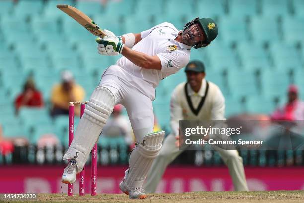 Dean Elgar of South Africa bats during day four of the Third Test match in the series between Australia and South Africa at Sydney Cricket Ground on...