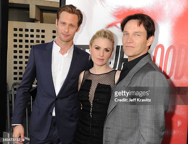 Actors Alexander Skarsgard, Anna Paquin and Stephen Moyer arrive at HBO "True Blood" season 5 premiere held at ArcLight Cinemas Cinerama Dome on May...