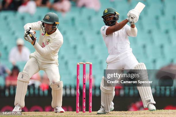 Temba Bavuma of South Africa bats during day four of the Third Test match in the series between Australia and South Africa at Sydney Cricket Ground...