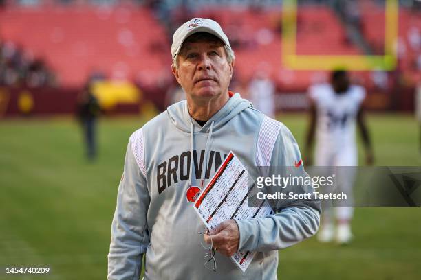 Offensive line coach Bill Callahan of the Cleveland Browns looks on after the game against the Washington Commanders at FedExField on January 1, 2023...