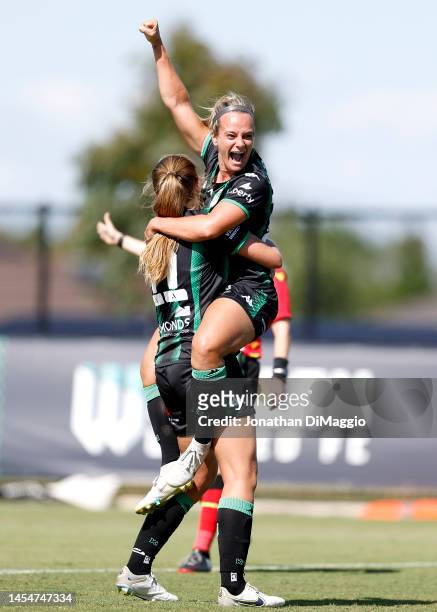 Tyla Jay Vlajnic of United celebrates a goal during the round nine A-League Women's match between Western United and Wellington Phoenix at City Vista...