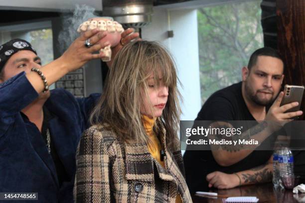 Venezuelan actress Gabriela Spanic receives a 'spiritual cleansing' by Yamarash Esotérico on January 6, 2023 in Mexico City, Mexico.