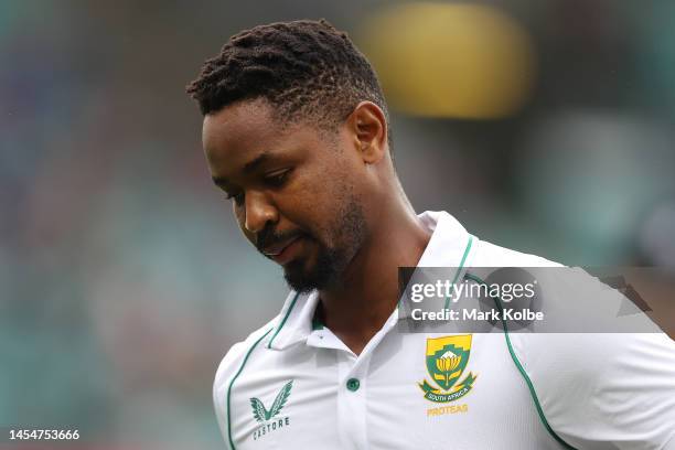 Khaya Zondo of South Africa leaves the field after getting dismissed during day four of the Third Test match in the series between Australia and...