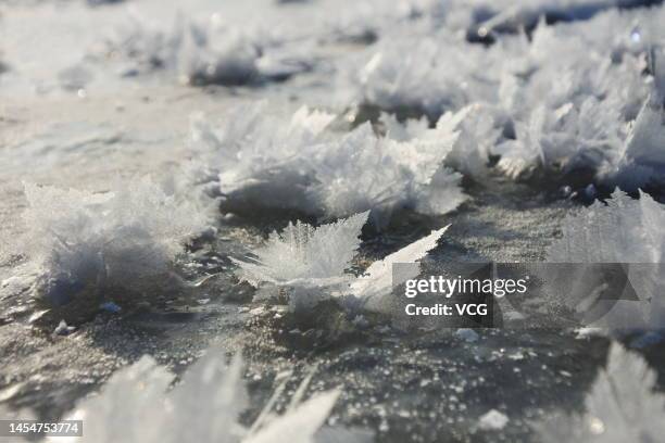 Ice crystals float on the water surface of Mudanjiang River on January 6, 2023 in Mudanjiang, Heilongjiang Province of China.