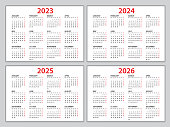 Calendar 2023, 2024, 2025, 2026 template, Planner 2023, 2024, 2025, 2026 year, Wall calendar 2023, 2024, 2025, 2026 template, Week Starts Monday, Set of 12 calendar, advertisement, printing