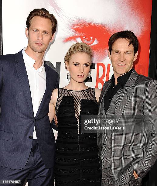 Alexander Skarsgard, Anna Paquin and Stephen Moyer attend the season 5 premiere of HBO's "True Blood" at ArcLight Cinemas Cinerama Dome on May 30,...