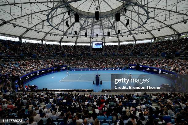 General view during the semi final match between Matteo Berrettini of Italy and Stefanos Tsitsipas of Greece during day nine of the 2023 United Cup...