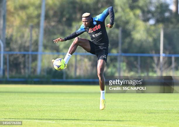 Vìctor Osimhen of Napoli during training on January 07, 2023 in Naples, Italy.