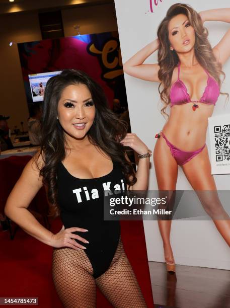 Adult film actress Tia Kai poses at the 2023 AVN Adult Entertainment Expo at Resorts World Las Vegas on January 06, 2023 in Las Vegas, Nevada.