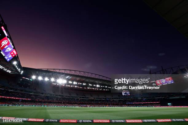 General view during the Men's Big Bash League match between the Melbourne Renegades and the Hobart Hurricanes at Marvel Stadium, on January 07 in...