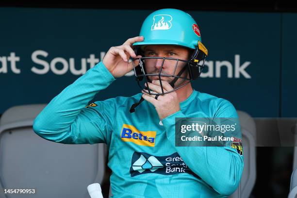 Colin Munro of the Heat waits to take to the field during the Men's Big Bash League match between the Perth Scorchers and the Brisbane Heat at Optus...